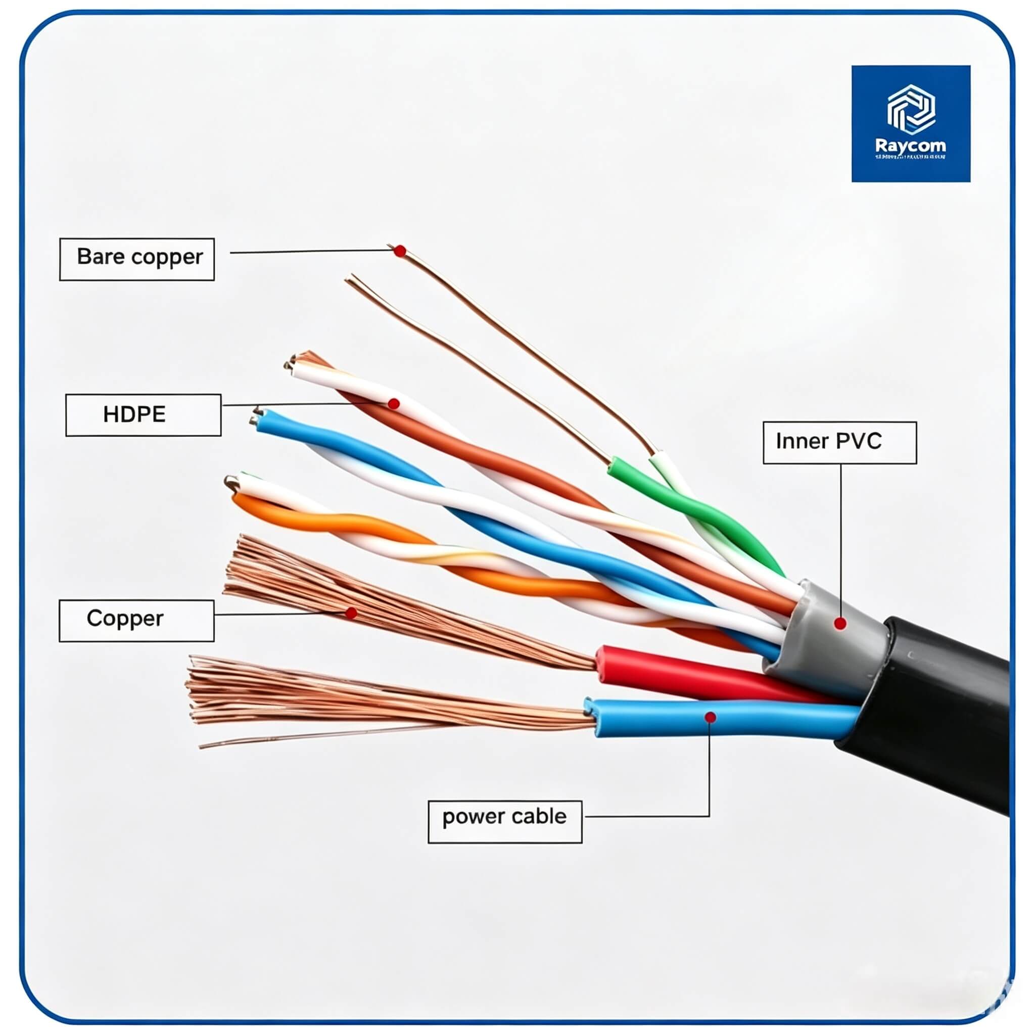 Outdoor Utp Cat5e Cat6 Cable Network Cable with 2C Power Electric Wire for Cctv Camera Security System - Raycom - 图片 3